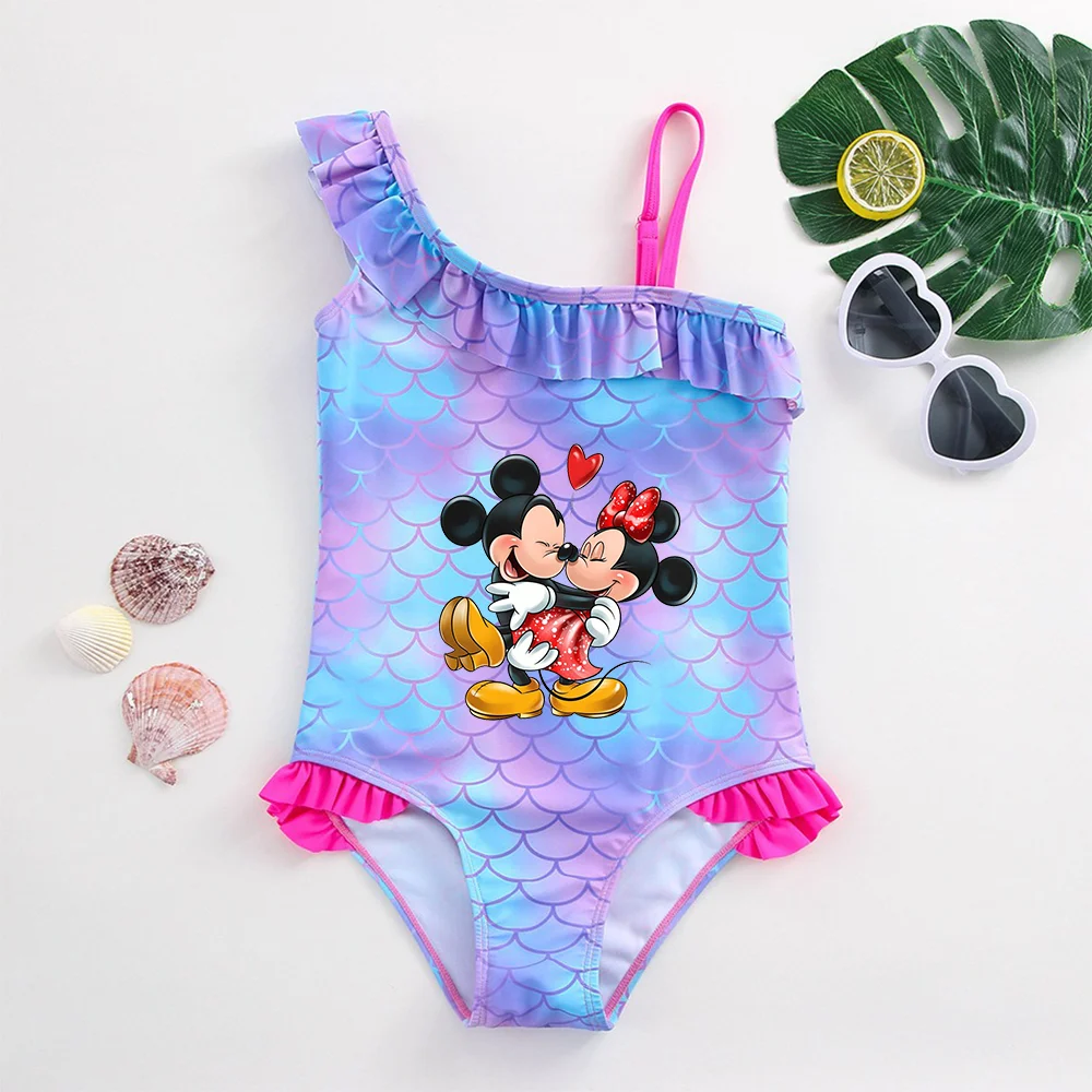 

Mickey Minnie Mouse Girls Swimsuit Mermaid Fish Scale One-Piece Bathing Suits Children's Dresses Summer Swimwear Beach Suit Kids