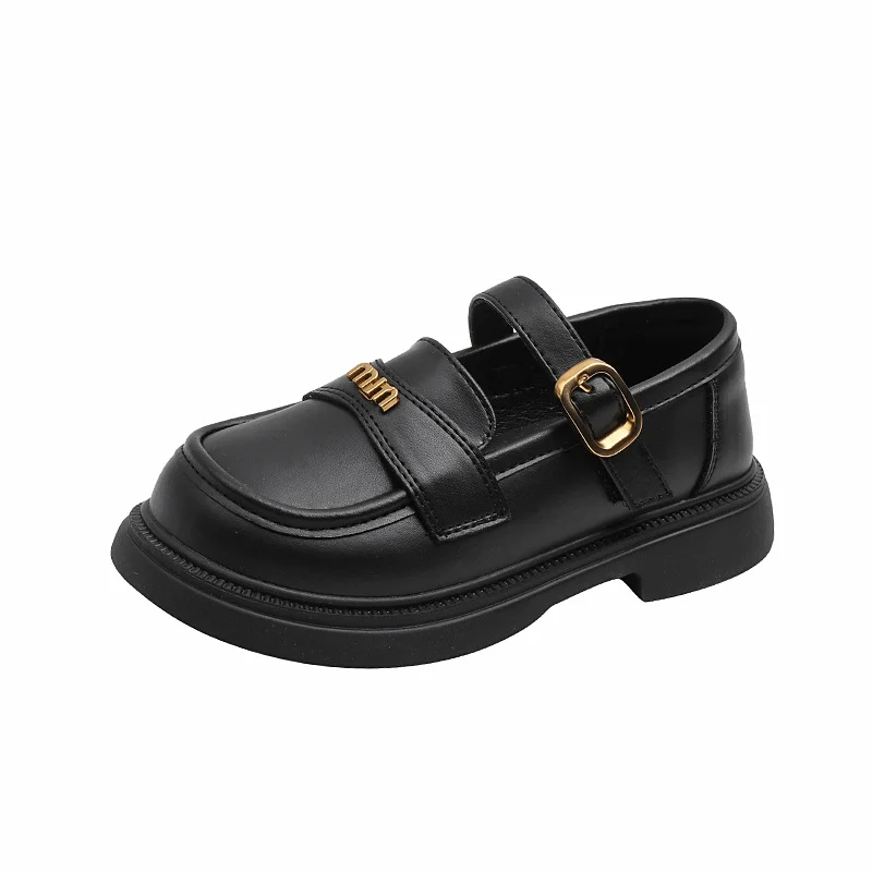 Children Leather Shoes Girls Fashion Metal Buckle Quality Leather Shoes British Style Soft Sole Princess Shoes Size 26-35