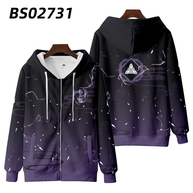 Game Genshin Impact Raiden Shogun 3D Print Zipper Hoodies Men Women Fashion Oversized Hoodie Kids Sweatshirt Tracksuit Clothing