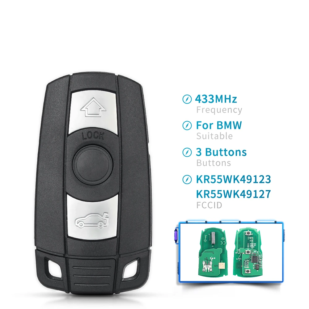 KEYYOU Autoschlüssel-Fernbedienung 315MHz 433Mhz 868MHz Chip für BMW CAS3 1/3/5/7 Serie X5 X6 E60 E61 E70 E71 E87 E90 Z4 KR55WK491