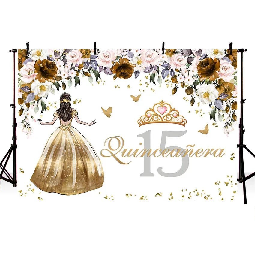 Mehofond Photography Background Sweet Quinceanera 15 Quince Años Floral Princess Girl Birthday Party Decor Backdrop Photo Studio