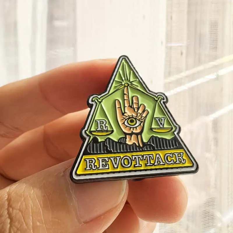 Pyramid RevoAttack Enamel Lapel Pin All-Seeing Eye Scales of Justice Edgy Fashion Badge