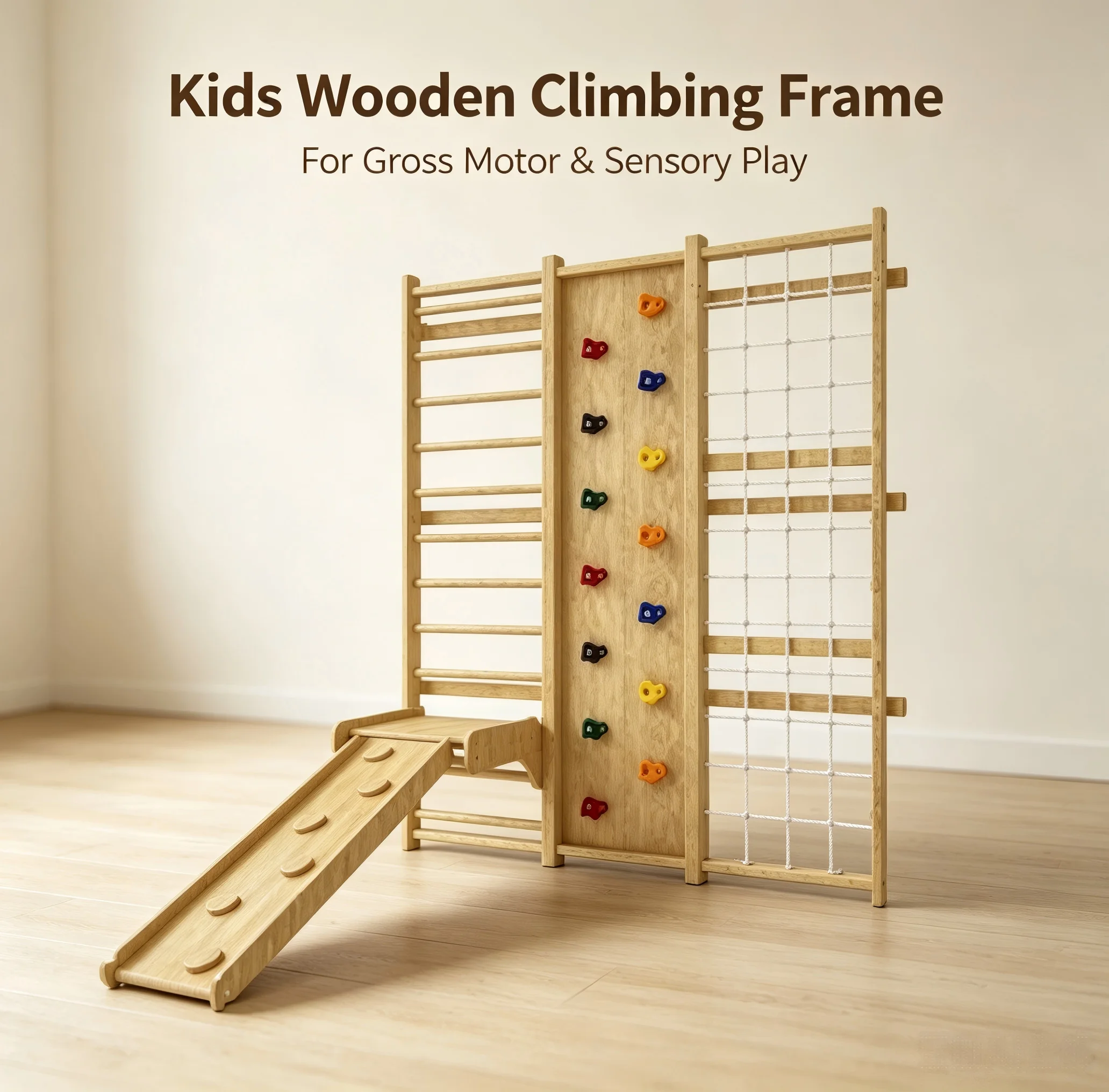 4 in 1木製キッズクライミングフレーム、壁掛けロープネッ - Kids Outdoor Climbing Frame のレビューと価格