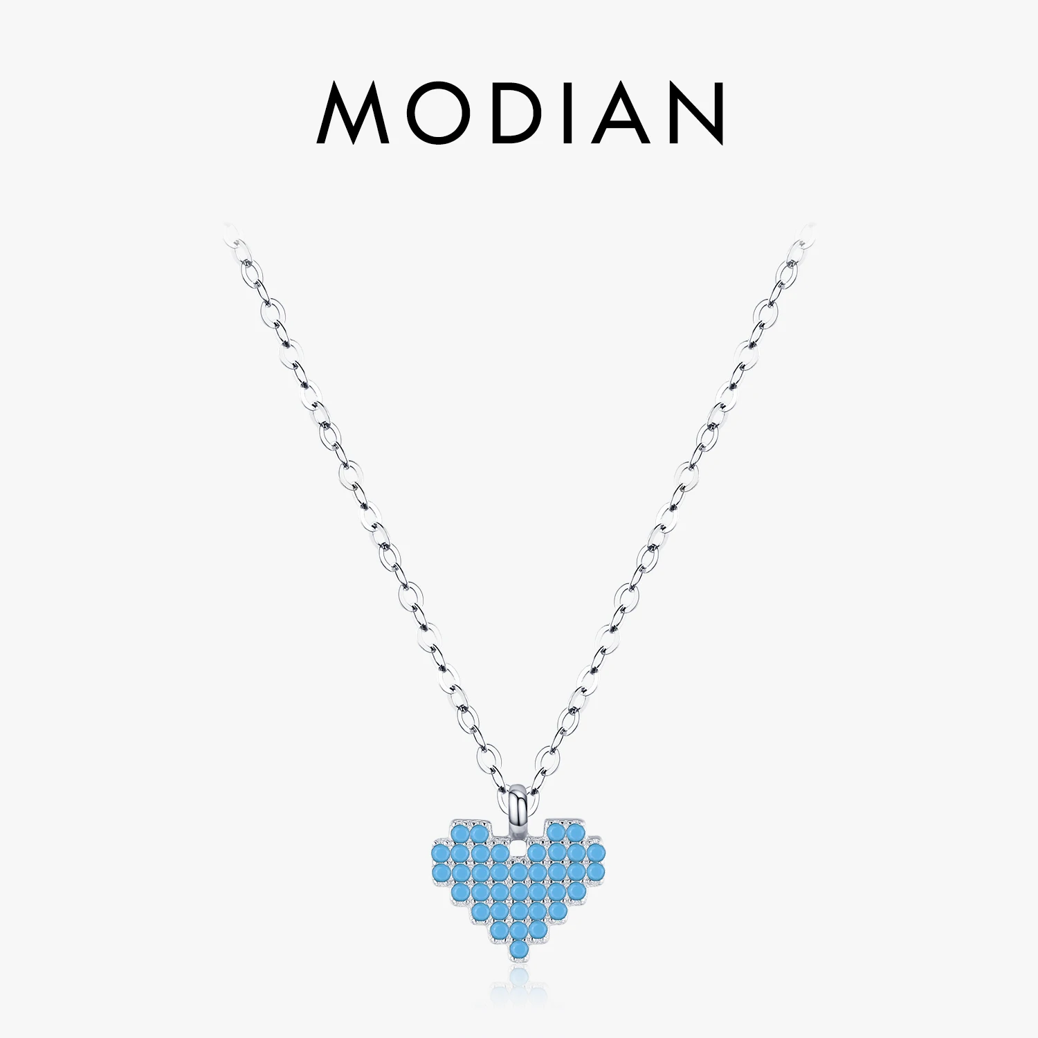 

MODIAN 925 Sterling Silver Vintage Heart Turquoise Link Chain Pendant Necklace For Women Fine Jewelry Accessories