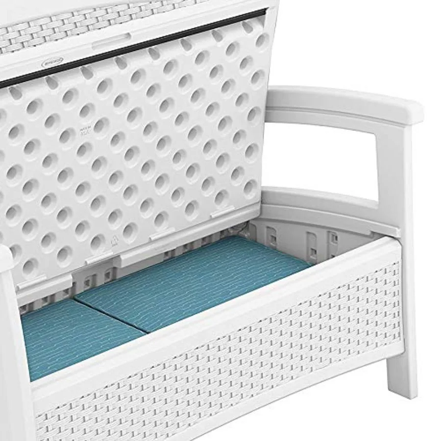 Elements Stylish Lightweight Loveseat Outdoor Seating with Convenient Built In Universal Storage and All Weather Plastic White