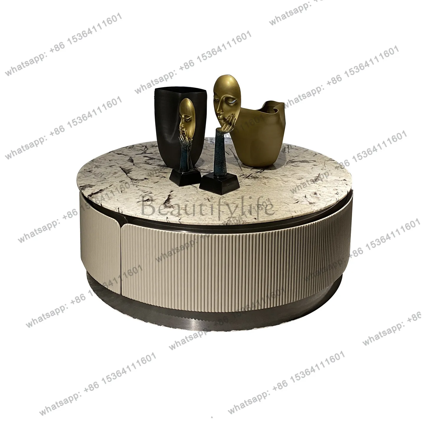 

Italian minimalist light luxury snow mountain living room furniture drawer round coffee table