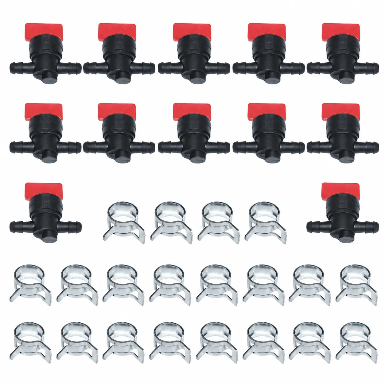 Válvula de cierre de combustible de 1/4 pulgadas con kit de abrazaderas, reemplaza 697947 5019H 5019K para John Deere AM36141 AM107340, piezas de repuesto para cortacésped
