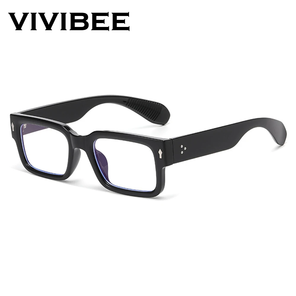 VIVIBEE Fashion Rectangle Blue Light Blocking Men Glasses Computer Gaming Black Anti Ray Eyeglasses Better Sleep Retro Eyewear