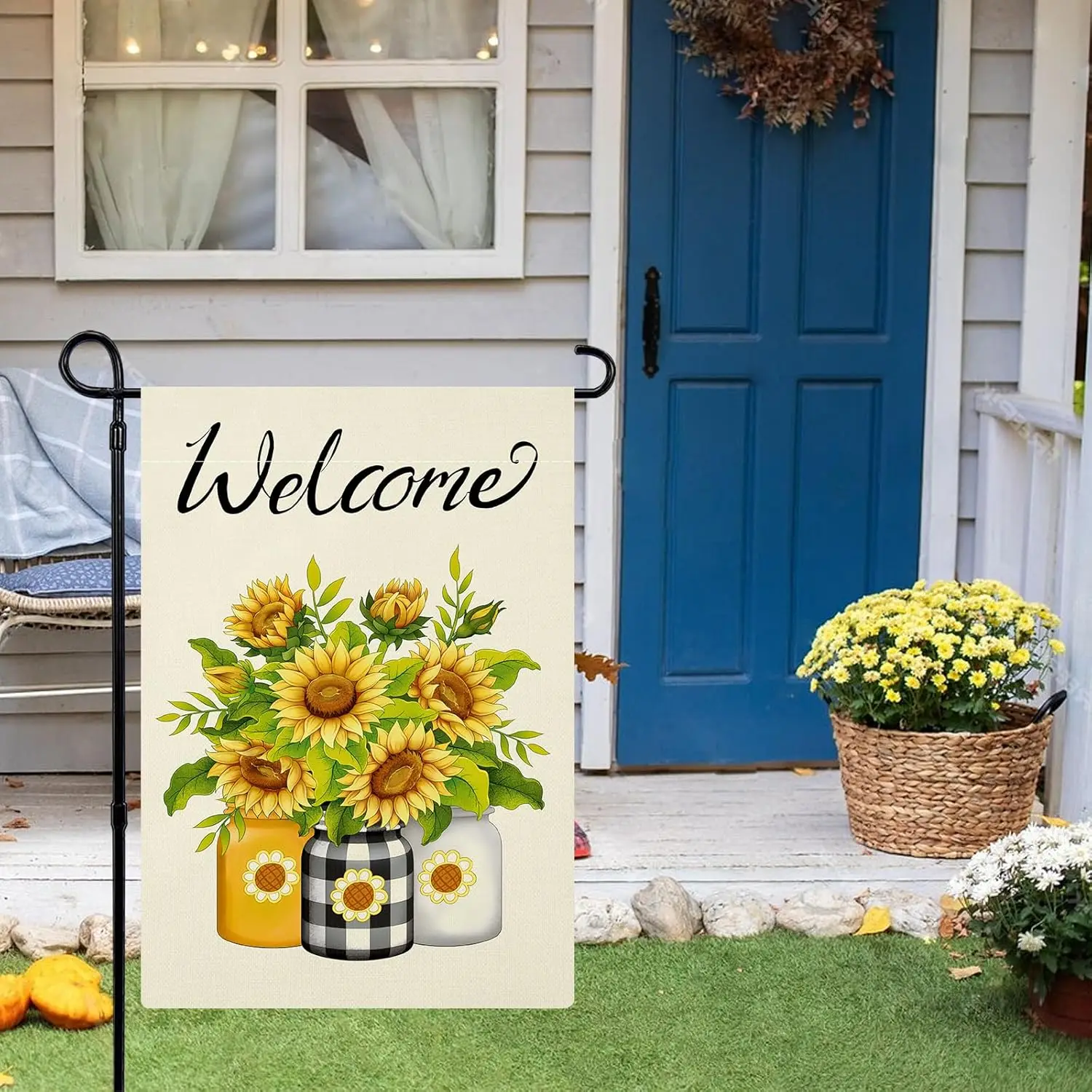 Summer Garden Flag 12x18 Inch Double Sided Sunflower Summer Flag Mason Jar for Yard Outdoor Seasonal Floral Decoration