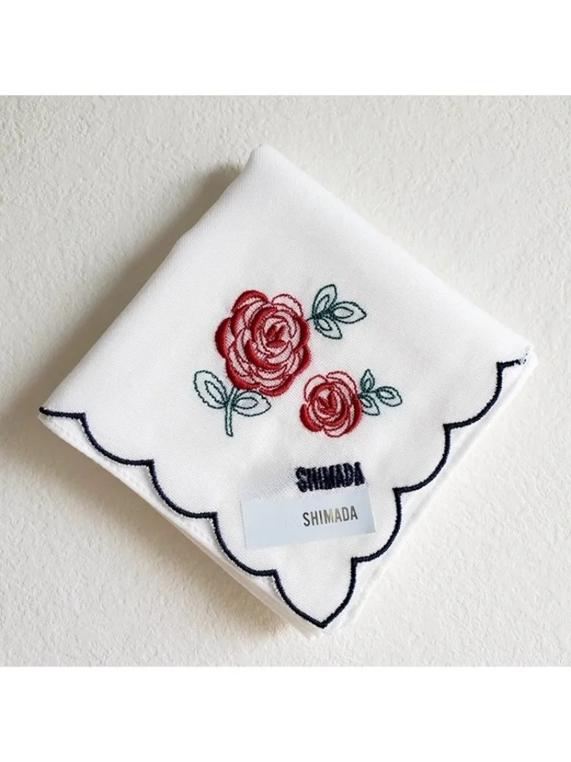 レディース 日本製 ソフト刺繍ローズ ピュアコットン ハンカチ