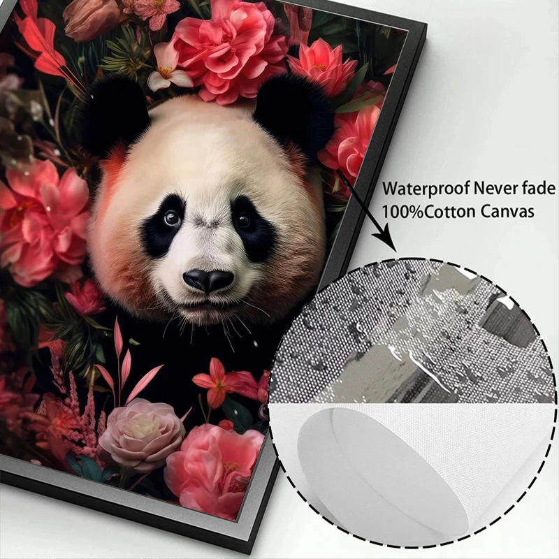 Lion Flamingo Panda Monkey in Flower Jungle Art Posters Wild Animal Art Canvas Painting Print Wall Art Picture Home Decor Mural