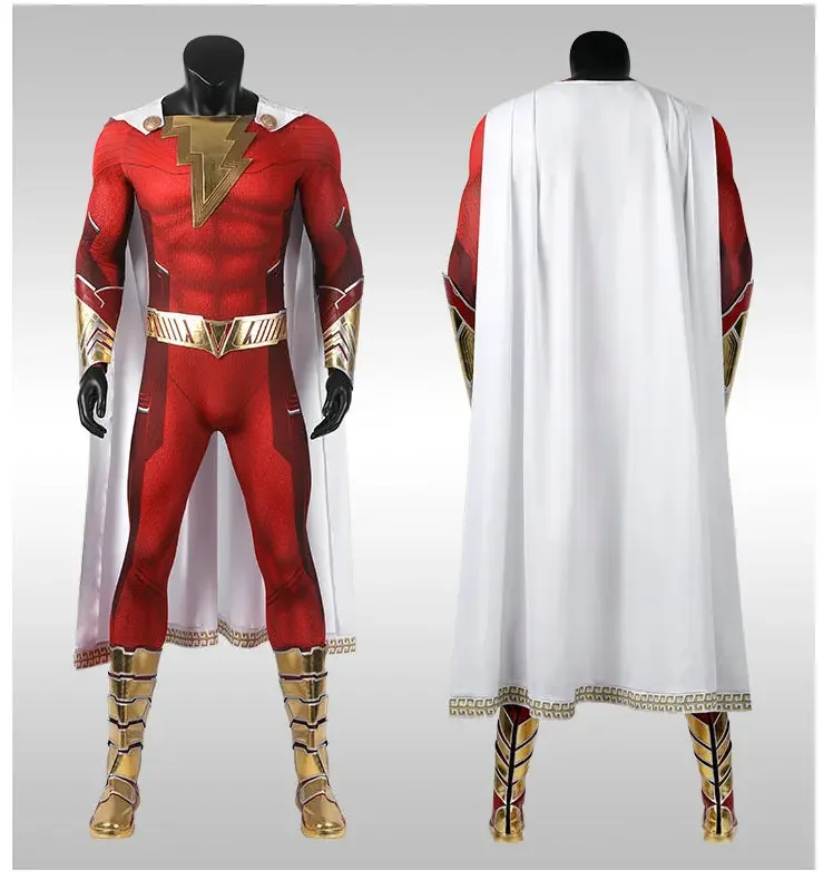 Movie Captain Shazam Cosplay William Cosplay Costume Halloween Uniform Superhero Jumpsuit  Shazam Fury of the Gods