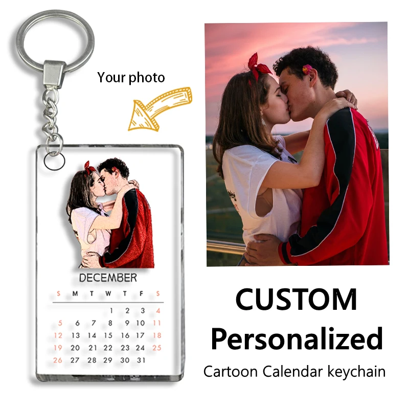 Personalized Acrylic Keychain for Couples Custom Photo Private Cute Calendar Memorial Day