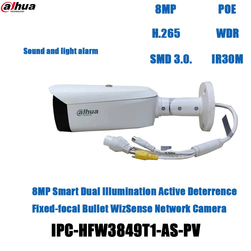 

Dahua 8MP 4K IPC-HFW3849T1-AS-PV-S3 POE Full-color IPtv Camera IR30m Built-in Mic AI WizSense Bullet Outdoor Network Camera