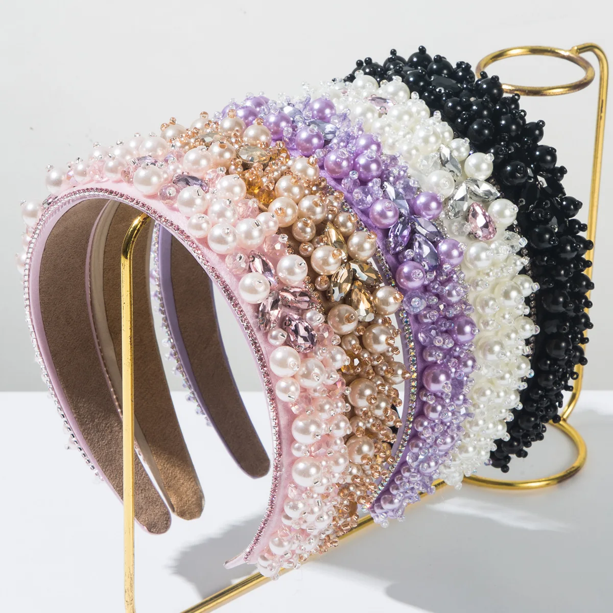 Heavy craftsmanship beaded diamond headband women's hand sewn crystal pearl beautiful headband versatile daily go out hair acces