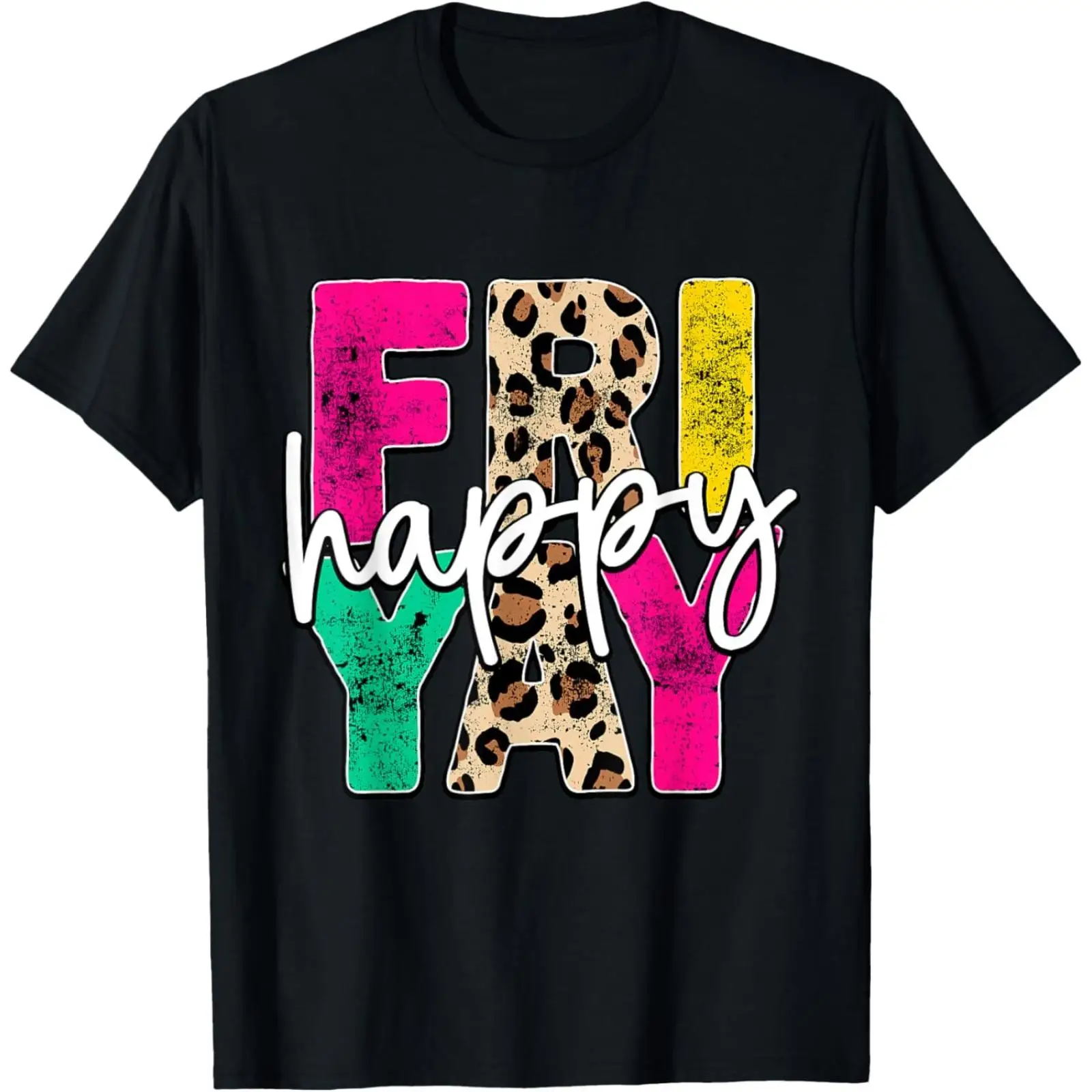 

Happy Fri-yay T-shirt Women's Leopard Print Graphic Tee Cute Friday Tops Y2K Aesthetic Weekend T-shirt Gifts