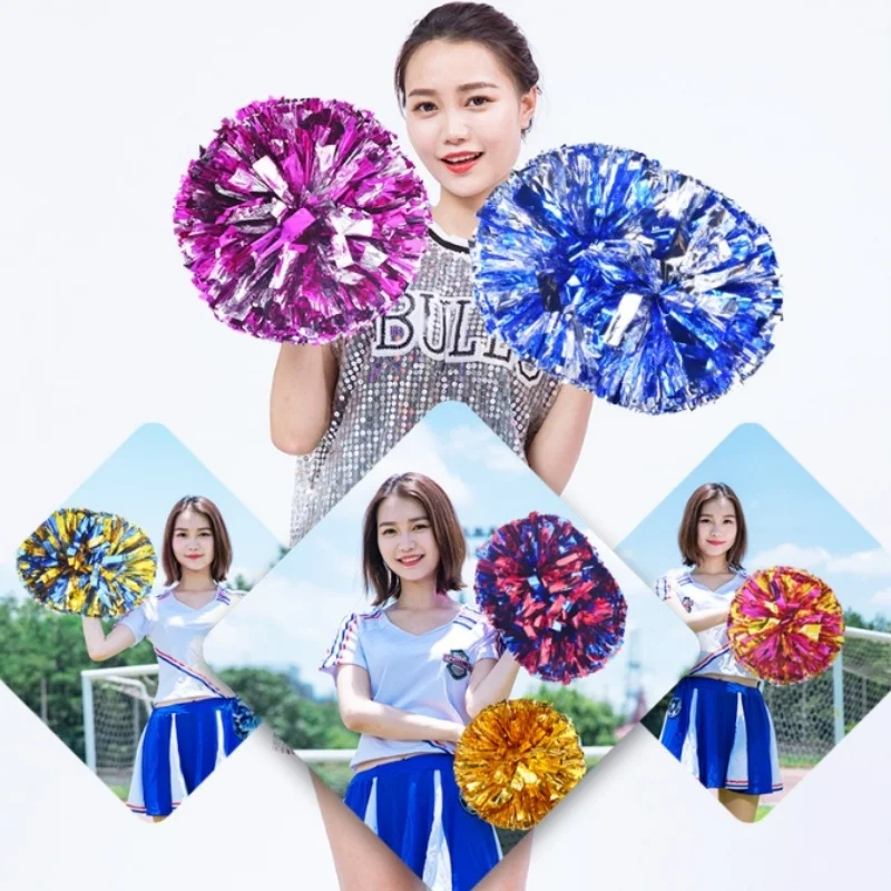 Cheer Balls with Handle Big Gold Silver Red Yellow Blue Pompoms for Cheerleading Dance Women Girls