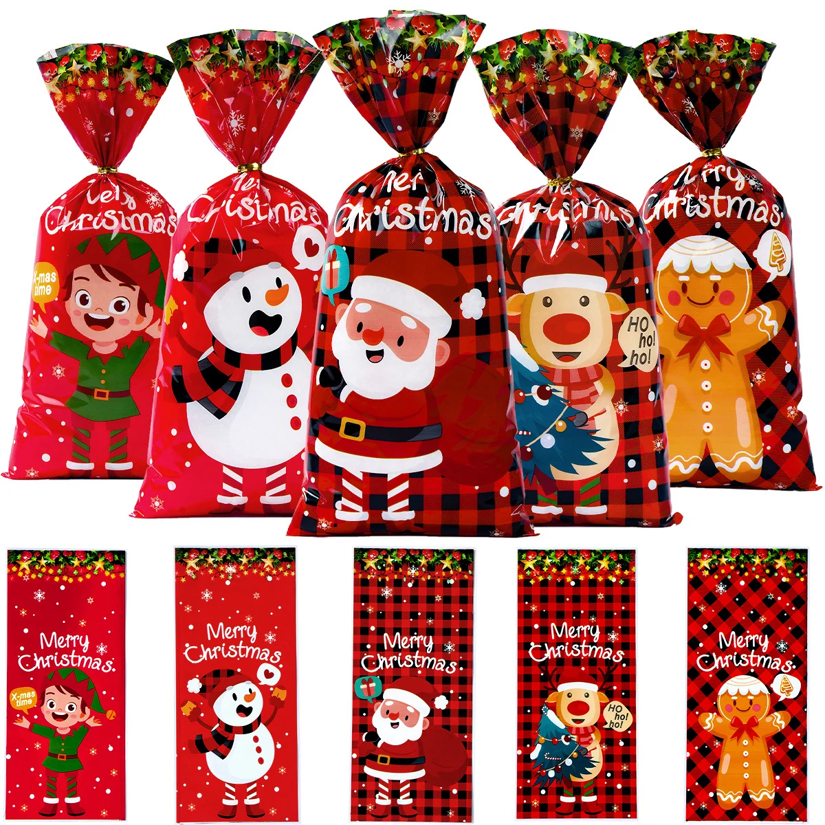 25/50/100pcs Christmas Gifts Candy Bag 2025 Cristmas Merry Christmas Decoration For Home Xmas Navidad Noel New Year Packing Bags