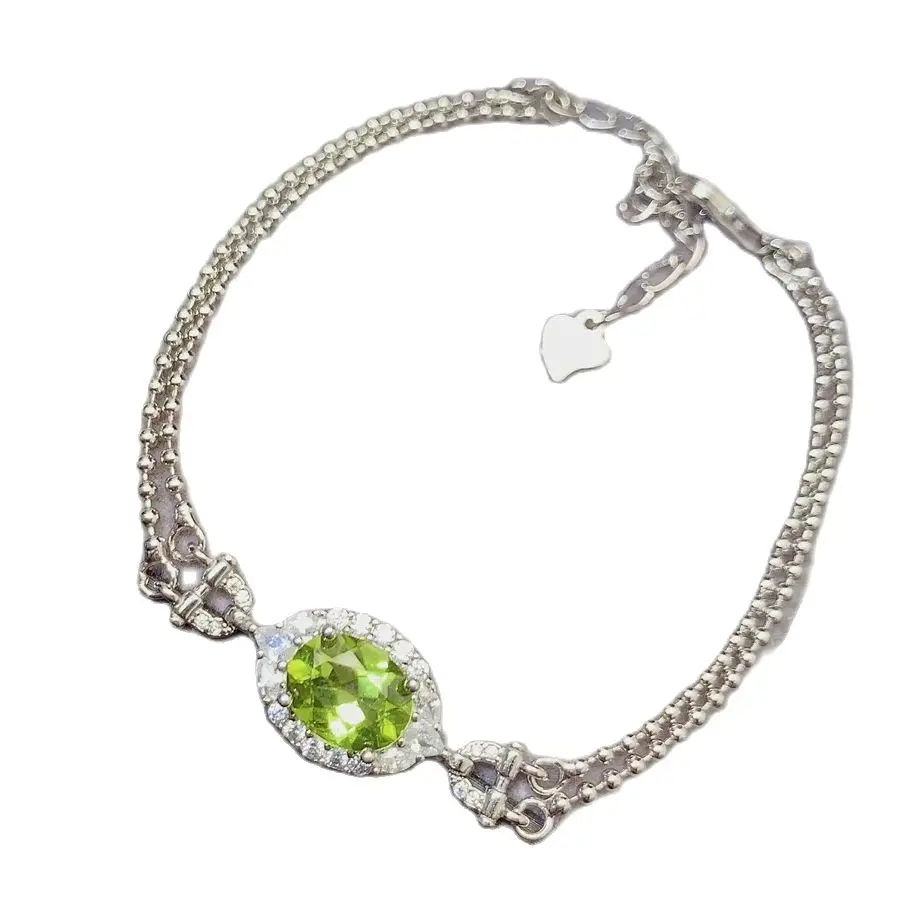 

SHILOVEM 925 Sterling Silver real Natural Peridot Bracelet Fine Jewelry Women Gift party wholesale New 7*9mm ll0709556agg