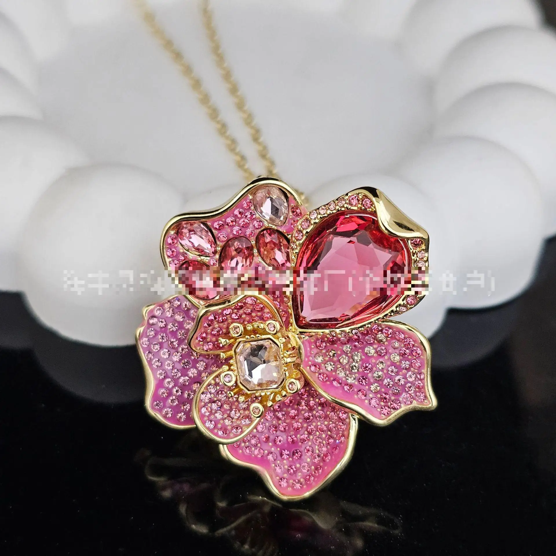 2026 Pastel Pink Rose Flower Crystal Necklace Ring Set Luxury Premium Niche Design Romantic Elegant Gift for Women Fine Jewelry