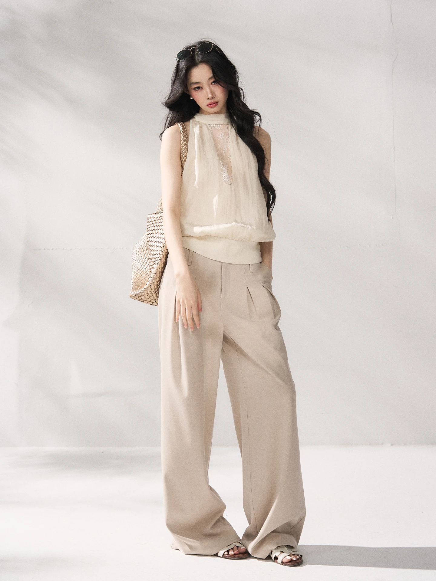 

7Shiftin High Waist Casual Pants Loose Natural Lightweight New Trendy Wide Leg Pants Summer New Arrival Ladies Fashion