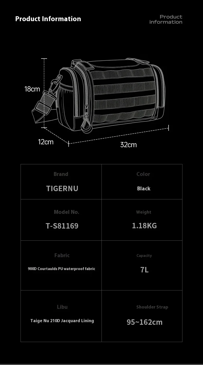 Tigernu Herren-Umhängetasche, taktische Umhängetasche, Herrentaschen, Outdoor-Tasche, Fahrrad-Hängetasche, Sport-Radsport-Umhängetasche, Messenger-Tasche – Detail 4