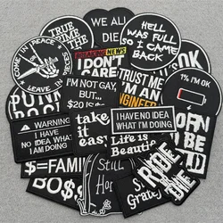 20pcs/lot Slogan DIY Embroidery Patches Iron on Patches Applique for Clothing Decoration Stripes Black and White Stickers