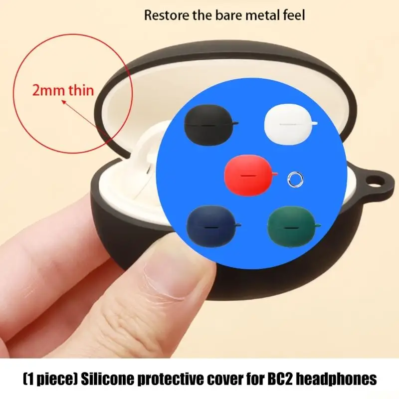 B03F Form-Following Earphone Case Cover with Flexible Silicone Body, Front Access Opening, and Included Carabiner Clip for Bass