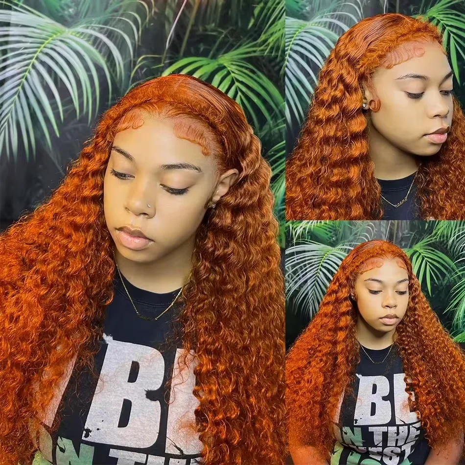 Peluca rizada frontal de encaje naranja jengibre 13x6 hd para mujeres pelucas delanteras de encaje de 30 pulgadas de onda profunda pelucas sin pegamento cabello humano listo para usar