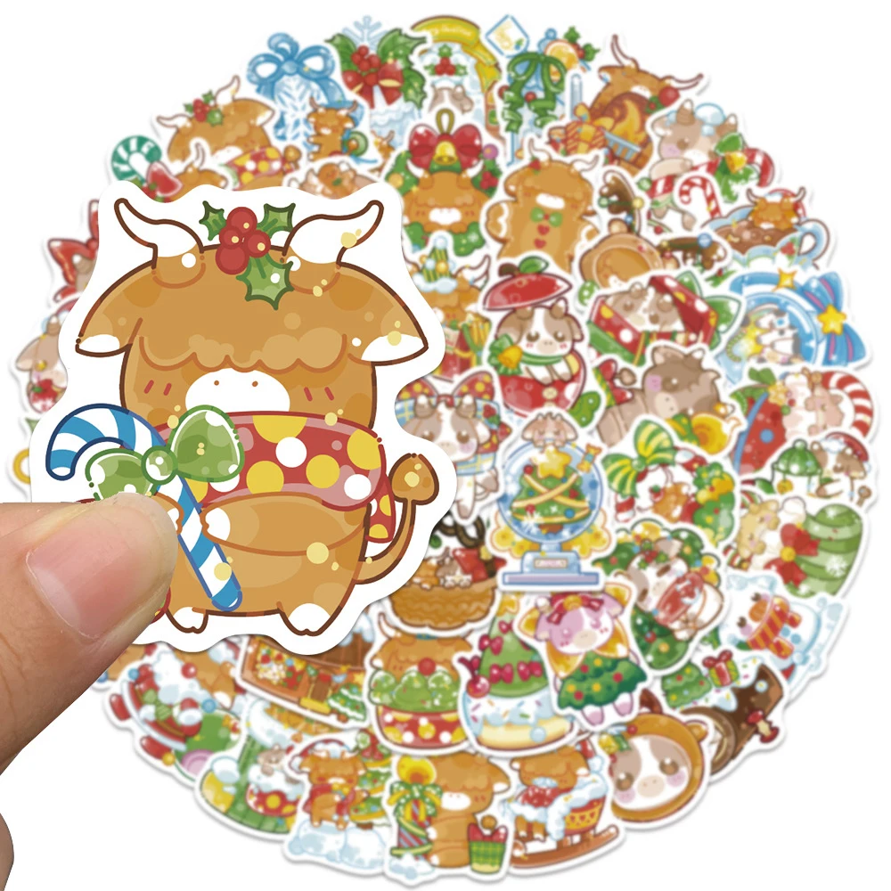 

10/30/50pcs Cartoon Christmas Cow Stickers Kawaii Anime Cattle Graffiti Sticker Laptop Guitar Phone Suitcae Decals for Kids Toy