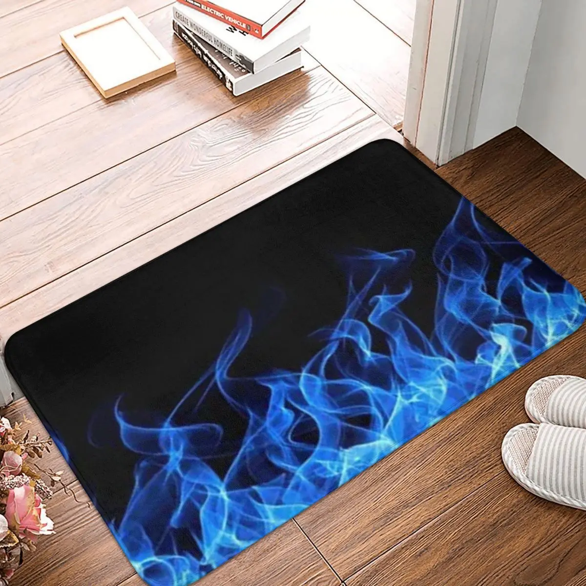 Anti-Slip Doormat Bath Mat Blue Fire Balcony Carpet Welcome Rug Home Decorative