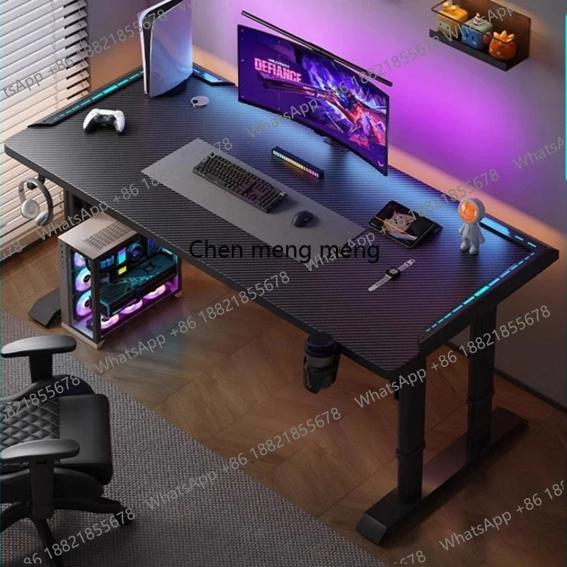 

Современный черный регулируемый по высоте компьютерный стол, минималистичный интерьер, элегантная роскошь, игровой стол, мебель для компьютера.