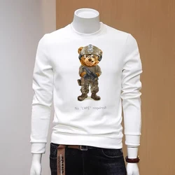 하라주쿠 남성용 그래픽 맨투맨, 무장 곰 긴팔 티셔츠, 코튼, 트렌디, 루즈 오버핏, 롱 티, 스포츠 탑, 남성 의류, 신상