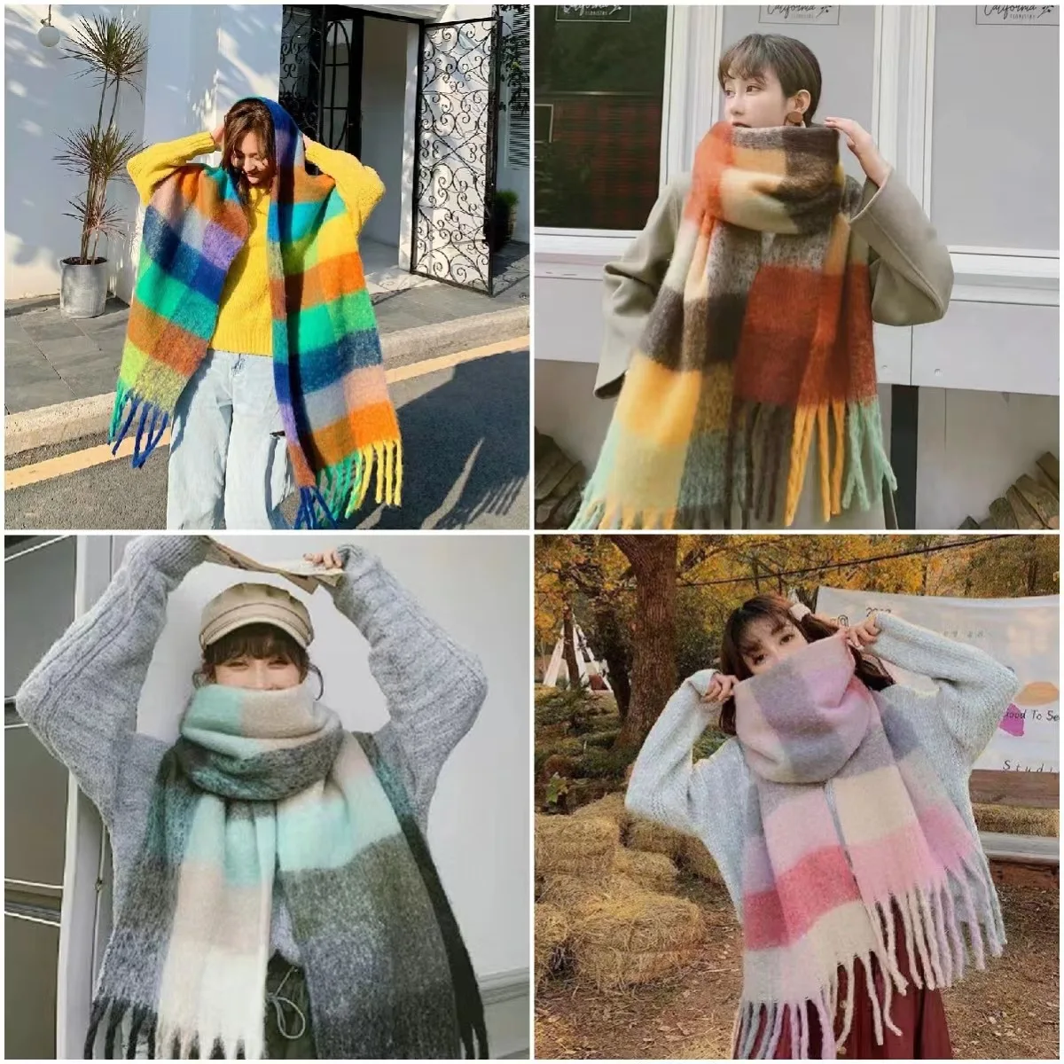 Thick Warm Winter Scarf  New Women Plaid Design Pashmina Shawls Cashmere Shawl Lady Wrap Tassel Scarves Knitted Men Foulard