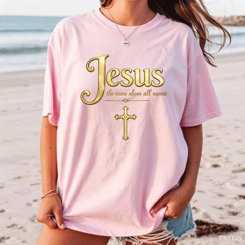 Jesus Cross The Way The Truth The Life Quote Print T Shirt Faith Graphic Tee Ladies Short Sleeve Pink Casual Tops