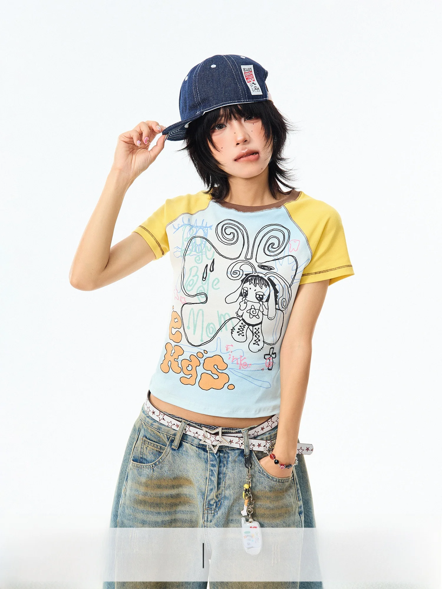 

MIKYO Original Hand-Dn Color Blo oulder футболка женская летняя облегающая футболка ort Sve Top Cool Sle Creative...