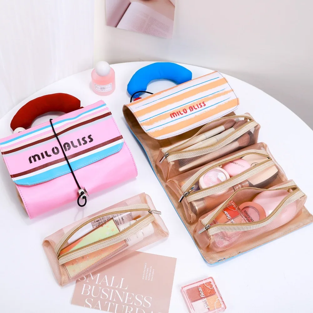 

Foldable Makeup Bag Polyester Fiber Large Capacity Skincare Storage Bag Detachable Makeup Accessory Travel Washbag
