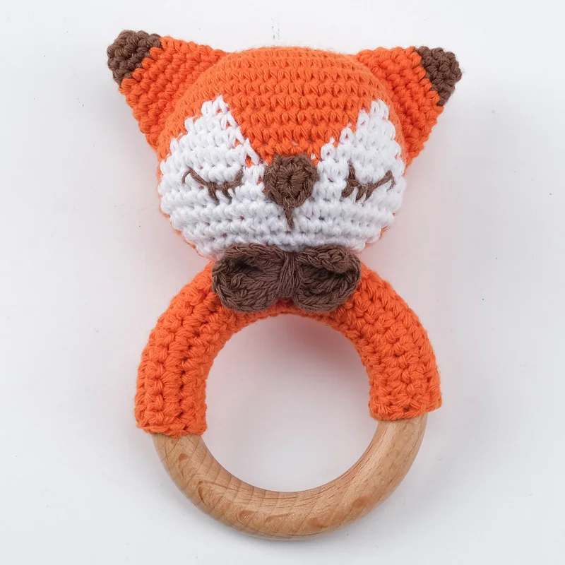 1PC Crochet Animal Rabbit Rattle Toy Soother Bracelet Wooden Teether Ring Baby Product Mobile Pram Crib Wooden Toys Newborn Gift