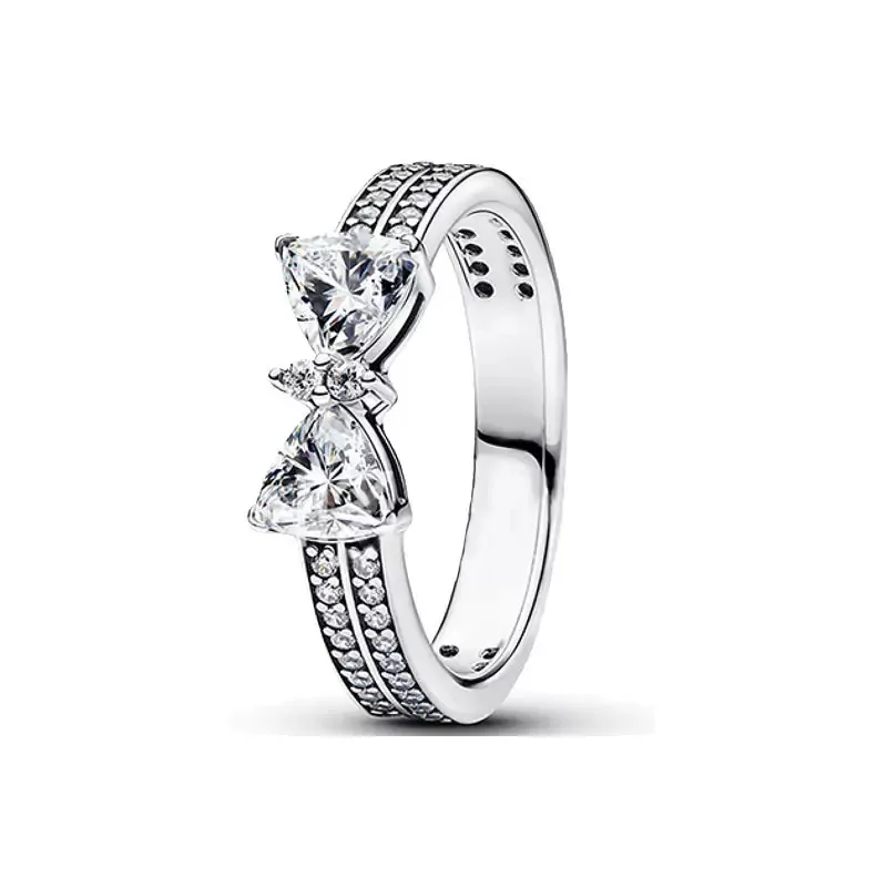 Women's 925 Pure Silver Crown & Bow Zircon Ring, Exquisite Gift