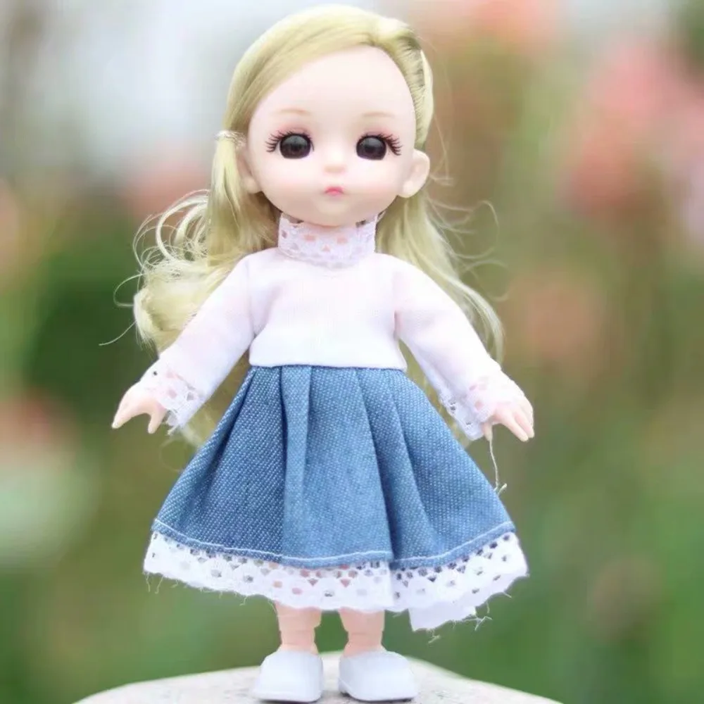 Muñeca BJD con ropa y ropa, Mini muñeca de niña con 13 articulaciones móviles, con ropa y zapatos, ojos azules, 1/12