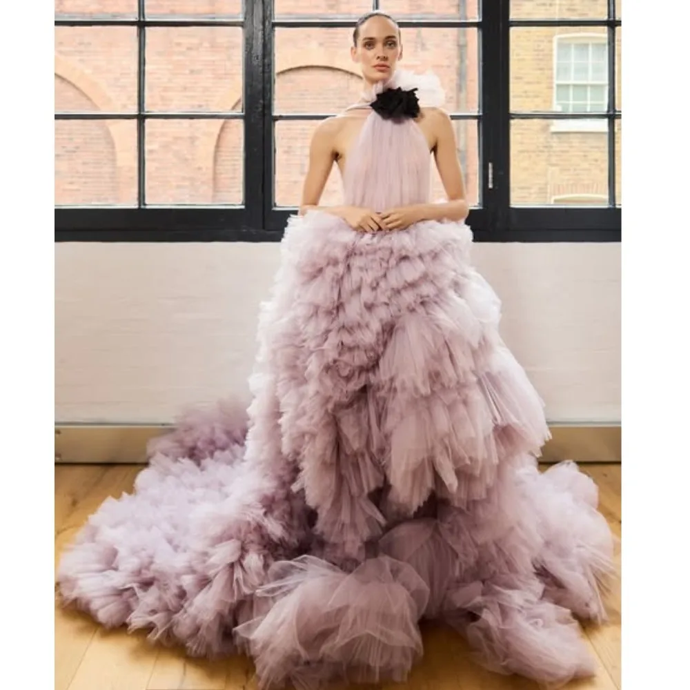 Fairytale Colored Tutu Tulle Wedding Dresses With Handmade Flower Details Big Volume Tulle Ruffles Trimmed Tulle Formal Dress