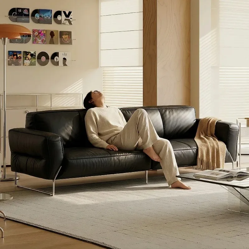 French antique burger sofa, Bauhaus leather sofa, small apartment living room switching fabric sofa on both sides
