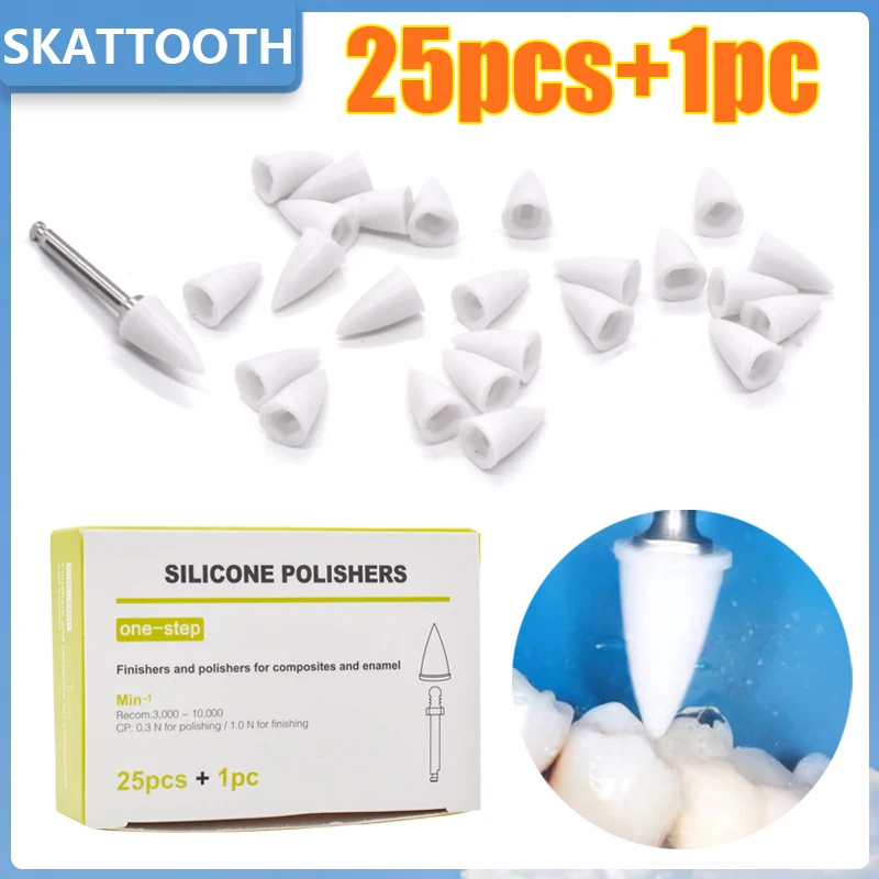 25pcs Dental Silicon lon Polishing Head With Mandrel Teeth Polisher Composite Polish Kit Polishing Head for Low Speed Handpiece