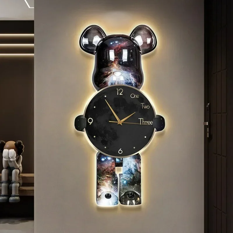 Modern Light Wall Clock Bear Large Led Clocks Wall Home Decor Crystal Silent Wall Watch Interior Lamp Living Room Decoration
