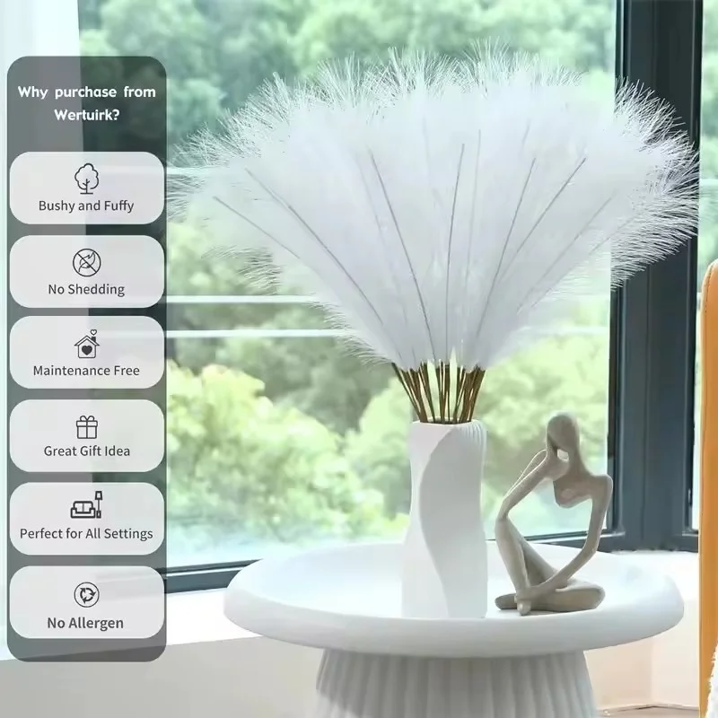 

New 10pcs Artificial Pampas Grass-Fluffy Simulated Flowers for Vase Fillers- Boho Rustic Decor for Home, Weddings & Parties
