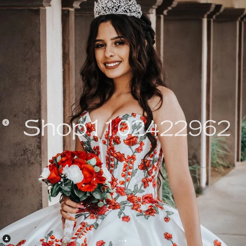 Princesa Quinceanera branco babados vestido, espartilho floral bordado lantejoulas brilhante, Charro Bestidos, 15 anos