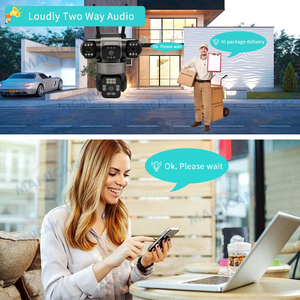 Solar Powered AOV 4-Lens Camera,Color Night Vision,Human Detection & Tracking, 24H Recording for Outdoor Home Security
