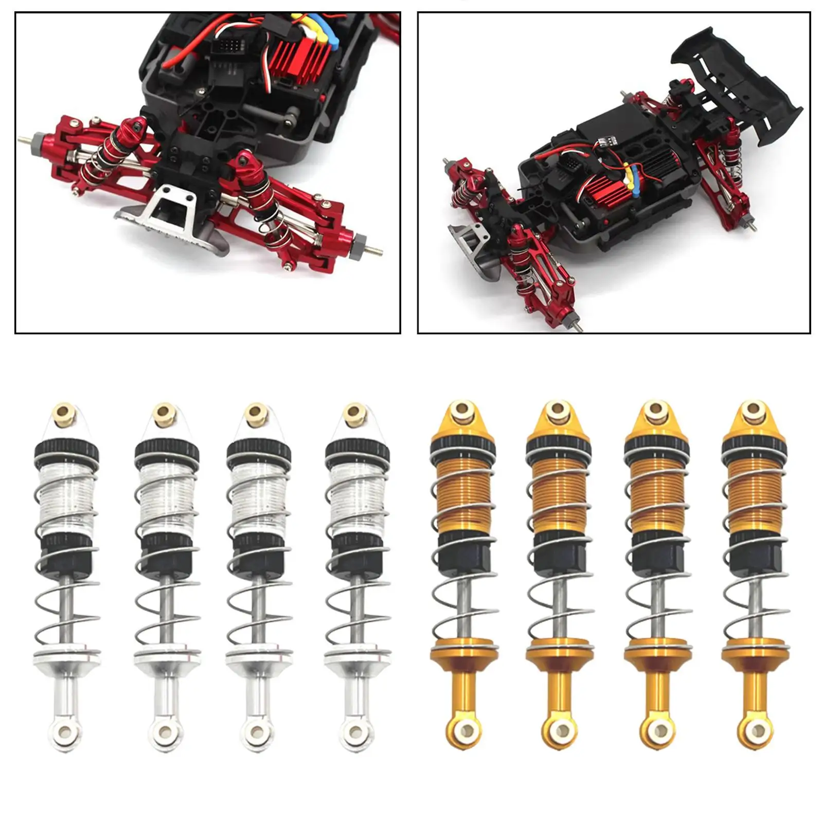 4Pcs Metal RC Car Shock Absorber, 1:16 Front and Rear RC Shocks Damper Upgrade Parts for 16207 RC Hobby Car Trucks Model