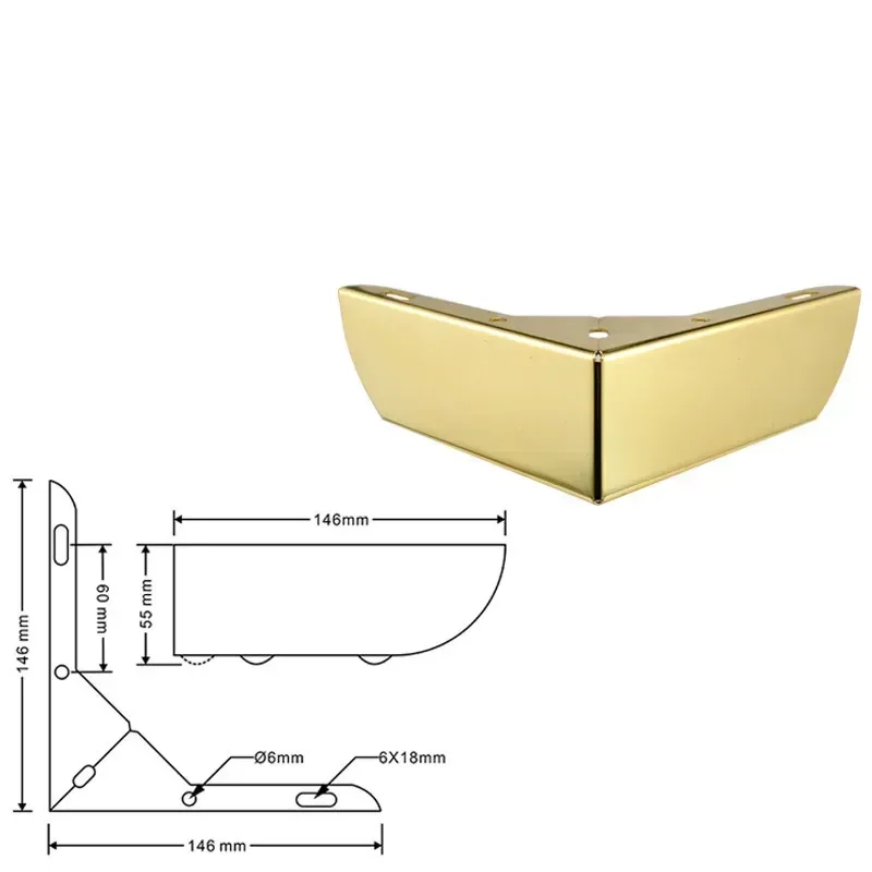 4-個の厚みのあるソファ脚床重荷重家具脚金属三叉足三角形-diy-ハードウェア脚