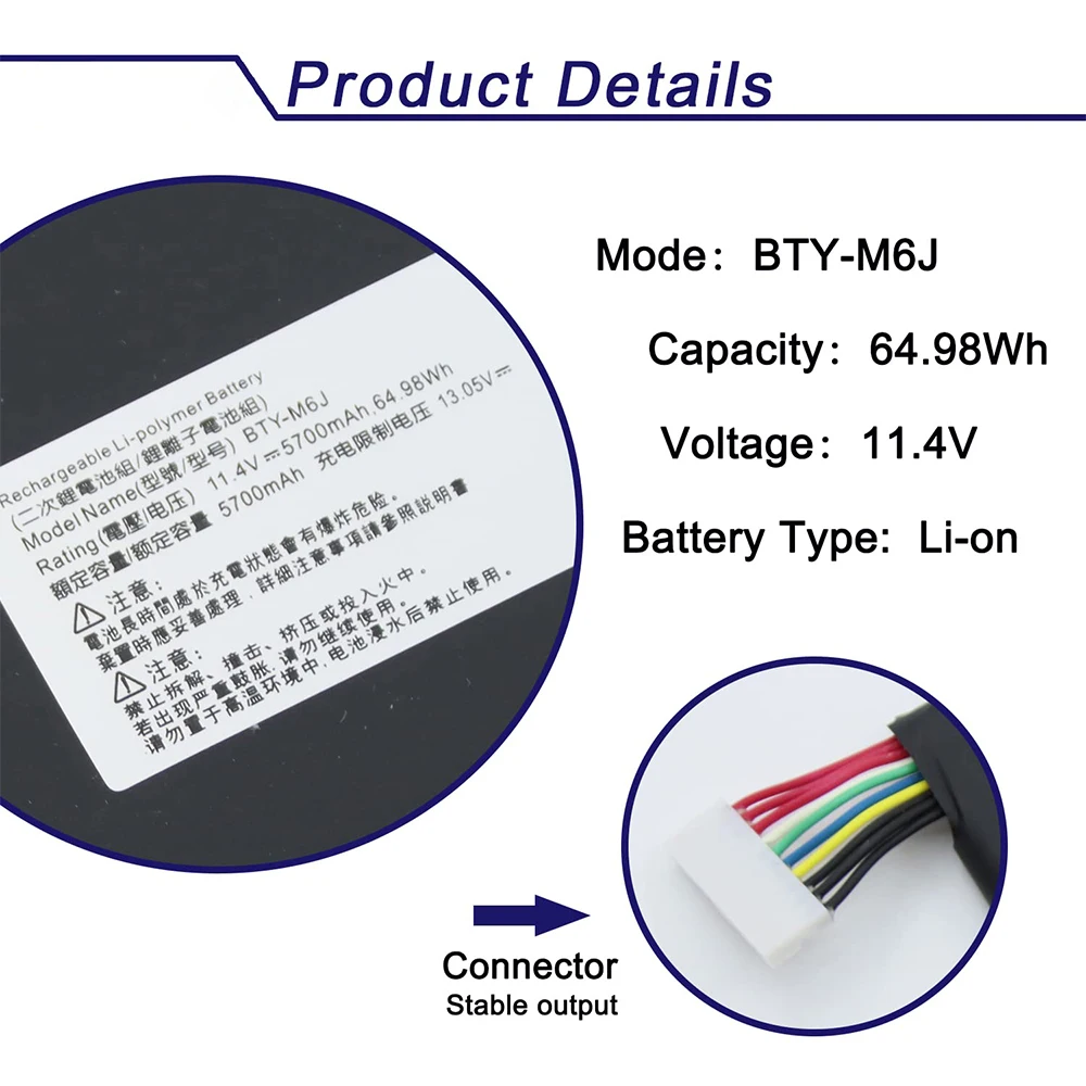 BTY-M6J BTY-U6J Notebook Tettlegesség Kicserélés számára MSI GS63 GS63VR GS73 GS73VR WS63 WS63VR Széria Füzet MS-16K4 MS-17B1 MS-17B4